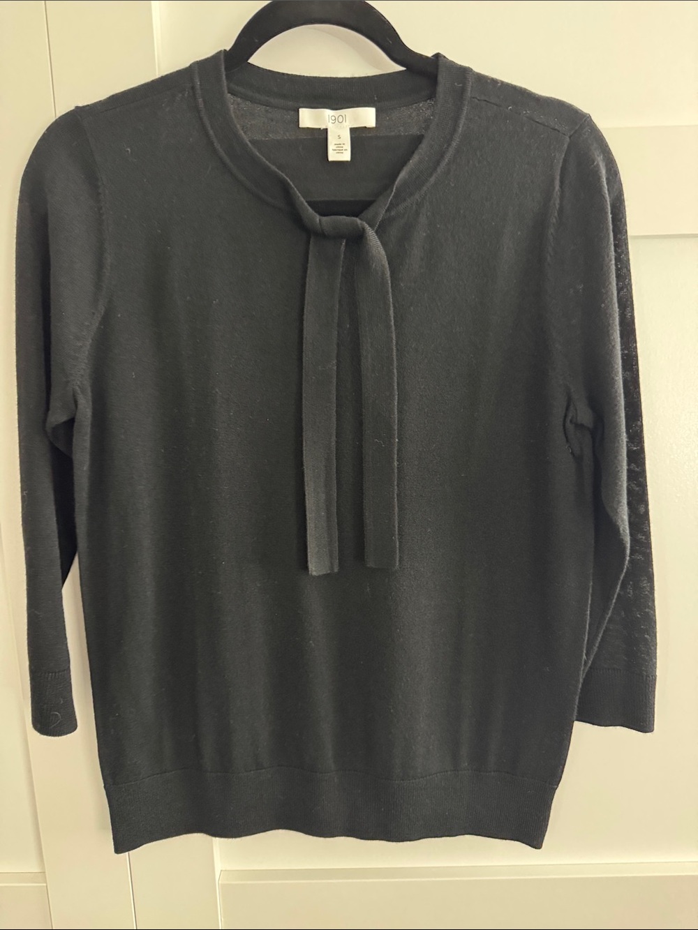 1901 Black Tie-Neck Crew Sweater